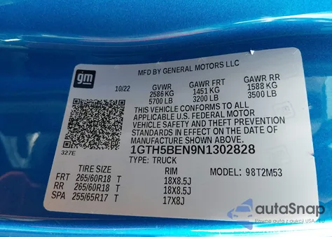 2022 GMC Canyon 2Wd Elevation Standard из США, поврежденный, VIN 1GTH5BEN9N1302828